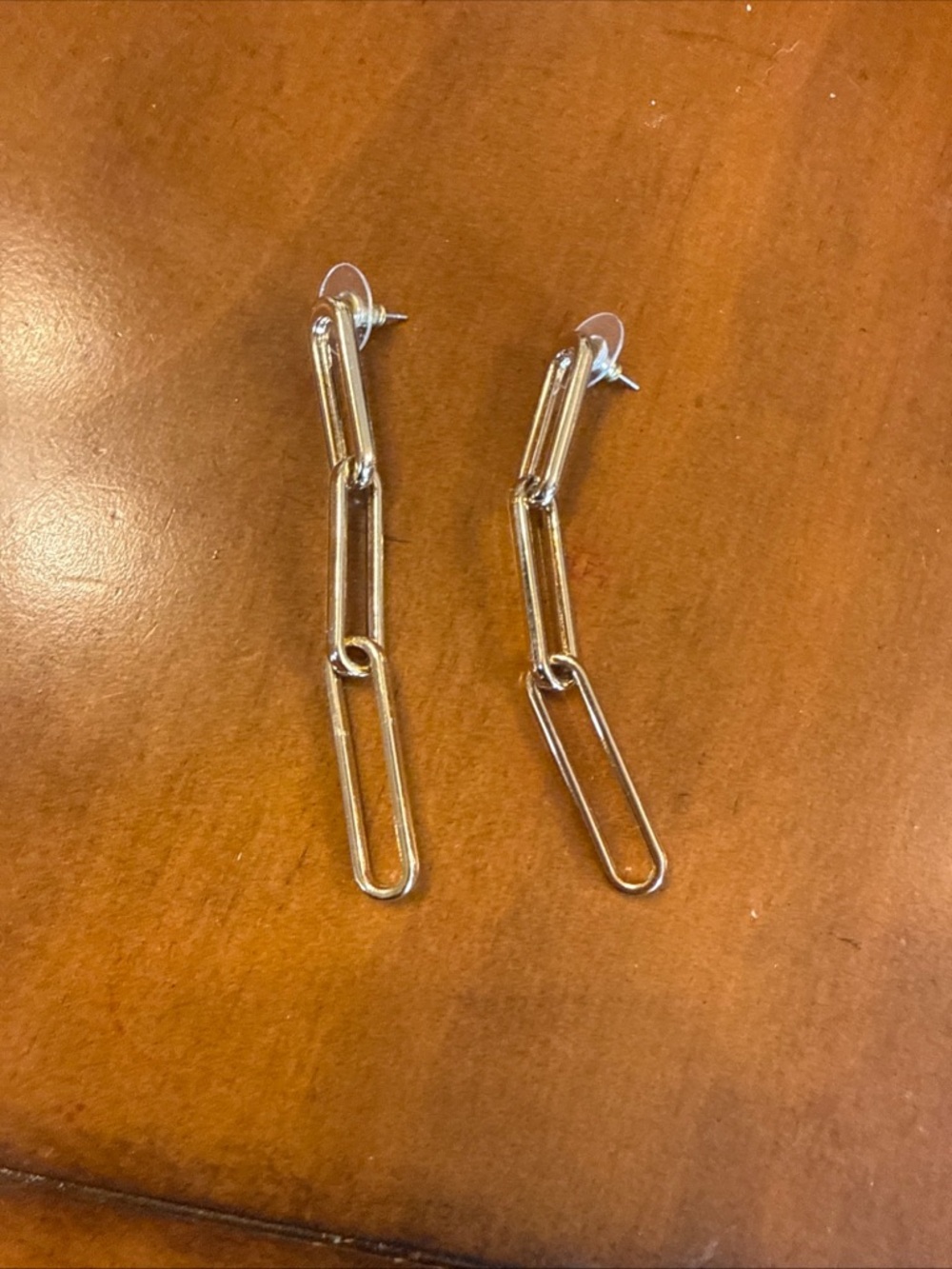 Gold Tone Paperclip Style 3 Link Post Earrings